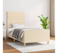Struttura Letto Singolo, Testiera Regolabile in Altezza, Tessuto Cremona, Doghe in Compensato, Struttura Stabile, single bed, struttura letto, per Camera da Letto e Ospiti, Crema, 90x200 cm