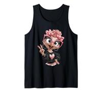 Struzzo Uccello Ragazza Segno della Pace Occhiali Rosa Kawaii Pop Graphic Canotta
