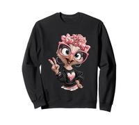 Struzzo Uccello Ragazza Segno della Pace Occhiali Rosa Kawaii Pop Graphic Felpa