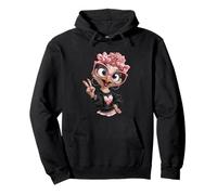 Struzzo Uccello Ragazza Segno della Pace Occhiali Rosa Kawaii Pop Graphic Felpa con Cappuccio