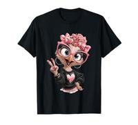 Struzzo Uccello Ragazza Segno della Pace Occhiali Rosa Kawaii Pop Graphic Maglietta