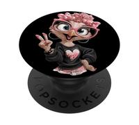 Struzzo uccello ragazza segno della pace occhiali rosa Kawaii Pop Graphic PopSockets PopGrip Adesivo