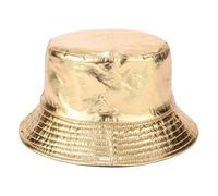 STSFXIF Cappello Pescatore Donna Cappello Bucket Cappello Sole Berretto Donna Reversibile in Poliestere Lucido Tascabile con Larga Protezione Sole Traspirante, Nero+Oro, Liscio