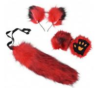 STSFXIF Costume Completo con Orecchie Morbide Coda Soffice E Guanti con Applicazioni Set Cosplay per Animazione in E Rappresentazione Scenica Collettiva, Rosso
