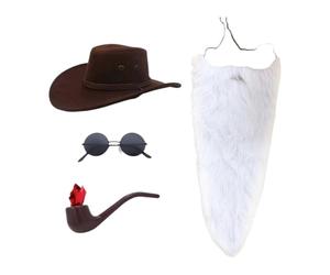 STSFXIF Long Beard Accessorio Set Cappello Cowboy Barba Lunga Voluminosa Baffi Spiritosi Occhiali Inclusi Materiale Durevole per Molteplici Usi