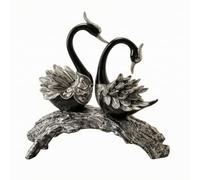STSFXIF Statuetta di Cigno in Resina Elegante Figurina Decorativa con Base Arco Realistico Figurina di per Soggiorno, Consolle, Nero