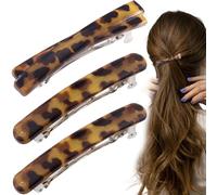STSTR 3 fermagli per capelli francesi da donna, piccoli fermagli per capelli a forma di guscio di tartaruga, curvi, lucidi e sottili, accessori per capelli piatti da donna, colore leopardato, stile