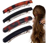 STSTR 4 fermagli per capelli da donna, 2 stili, a forma di conchiglia di tartaruga, curvi, lucidi/satinati, sottili, accessori per capelli piatti da donna (nero, marrone rossastro)