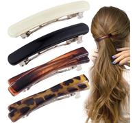 STSTR 4 fermagli per capelli francesi da donna, 2 stili, a forma di conchiglia di tartaruga, curvi, lucidi, sottili, accessori per capelli piatti da donna (colore leopardato, ambra, nero, bianco)