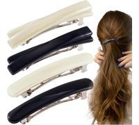 STSTR 4 fermagli per capelli francesi da donna, 2 stili piccoli, a forma di guscio di tartaruga, curvi, lucidi, sottili, piatti, accessori per capelli da donna, nero, bianco, incrociato/ovale