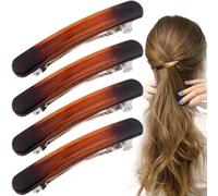 STSTR 4 fermagli per capelli francesi da donna, 6,1 cm, piccole conchiglie di tartaruga, curvi, lucidi, sottili, accessori per capelli piatti da donna, ambra, stile ovale