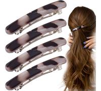STSTR 4 fermagli per capelli francesi da donna, 6,1 cm, piccole conchiglie di tartaruga, curvi, lucidi, sottili, accessori per capelli piatti da donna, colore grigio leopardato, stile ovale