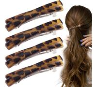 STSTR 4 fermagli per capelli francesi da donna, 6,5 cm, piccole conchiglie di tartaruga, curvi, lucidi, sottili, accessori per capelli piatti da donna (colore leopardato)