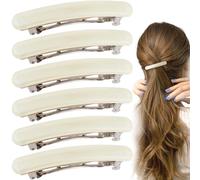 STSTR 6 fermagli per capelli francesi da donna, 6 pezzi, 6 cm, piccole conchiglie di tartaruga, curvi, lucidi, sottili, accessori per capelli piatti da donna, colore bianco, stile ovale