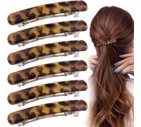 STSTR 6 fermagli per capelli francesi da donna, 6 pezzi, 6 cm, piccole conchiglie di tartaruga, curvi, lucidi, sottili, accessori per capelli piatti da donna, colore leopardato, stile ovale