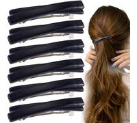 STSTR 6 fermagli per capelli francesi da donna, 6 pezzi, 6 cm, piccole conchiglie di tartaruga, curvi, lucidi, sottili, accessori per capelli piatti da donna, nero, stile incrociato
