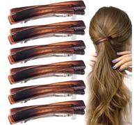 STSTR 6 fermagli per capelli francesi da donna, 6 pezzi, 6 cm, piccole conchiglie di tartaruga, curvi, lucidi, sottili, accessori per capelli piatti da donna, ambra, stile incrociato