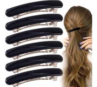 STSTR 6 fermagli per capelli francesi da donna, 6 pezzi, 6 cm, piccole conchiglie di tartaruga, curvi, lucidi, sottili, accessori per capelli piatti da donna, nero, stile ovale