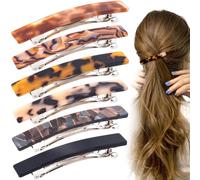 STSTR 6 fermagli per capelli francesi da donna, 7,5 cm, piccole conchiglie di tartaruga, curvi, lucidi, sottili, accessori per capelli piatti da donna, 6 colori, stile 3