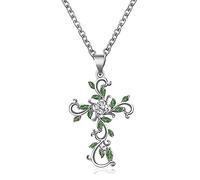 Sttiafay Collana a croce di cristallo per le donne Personalizzate foglia avvolta croce diamante collana clavicola accessori religiosi (argento)