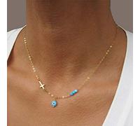 Sttiafay - Collana con ciondolo a forma di occhio malvagio, con ciondolo a forma di croce, con perle turchesi, per donne e ragazze