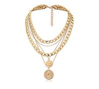 Sttiafay Collana punk a catena grossa esagerata a strati cubana con ciondolo a moneta intagliata multistrato collana girocollo spessa gioielli per donne (oro)