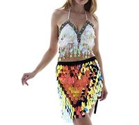 Sttiafay - Gonna per danza del ventre, sopra il ginocchio, con paillettes, da sirena, da avvolgere ai fianchi, per rave, carnevale, allenamento di ballo, costume da donna