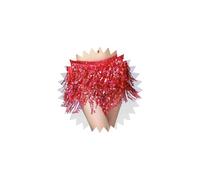 Sttiafay Sciarpa per danza del ventre, con paillettes e nappe, gonna per danza del ventre, con frangia corta e avvolgente, per festival e performance rave, da donna, Red, Taglia unica