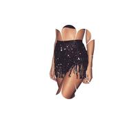 Sttiafay Sciarpa per danza del ventre, con paillettes, nappa, gonna corta per danza del ventre, con frange, per festival, performance rave, costume da donna (nero), Nero , Taglia unica