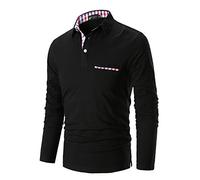 STTLZMC Uomo Plaid Polo Maniche Lunghe Basic Maglie Golf Casual T-Shirt Gentiluomo S-XXL (3XL, Nero)