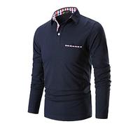 STTLZMC Uomo Plaid Polo Maniche Lunghe Basic Maglie Golf Casual T-Shirt Gentiluomo S-XXL,Blu,2XL