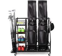 Sttoraboks Organizer per borse da golf, organizer per borse da golf, per 2/3 sacche da golf e accessori per attrezzature da golf, supporto per mazze da golf con ripiano in legno e ruote bloccabili per