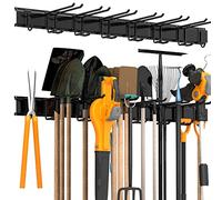 Sttoraboks Portautensili da garage, resistente, sistema di archiviazione per garage, strumento da parete con 8 ganci doppi, 3 binari, appendiabiti da giardino per attrezzi da sci, scopa, mocio