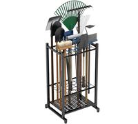 Sttoraboks Portautensili da giardino, per l'organizzazione e la conservazione del garage, fino a 35 attrezzi con manico lungo, in acciaio resistente, per capannone, esterno, nero