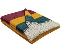 STTS International Coperta in lana vergine al 100%, disponibile in vari colori, copriletto, plaid in lana vergine Tirol, 140 x 200 cm (Senape-Rosso-Verde (a strisce), 140 x 200 cm)