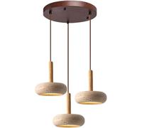 STTTBD Lampada Sospensione Wabi Sabi Travertino Giallo Schermo Rotondo Pietra Naturale, Lampada Sospensione LED Legno Anello Regolabile per Camera Letto, Soggiorno, Cucina, Isola Round