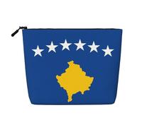 sttung Bandiera del Kosovo Stampa Singolo Strato Imitazione Lino Trucco Borsa Donna Zipper Viaggio Toiletry Pouch, Nero , Taglia unica