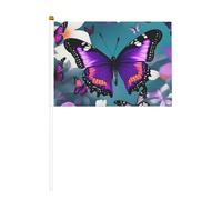 sttung Bandierine viola con farfalle e fiori stampati, 10 pezzi, bandierine palmari che sventolano, decorazioni per strada, feste, eventi sportivi, pub, auto