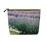 sttung Borsa da toilette da viaggio con cerniera da donna in lino imitazione a strato singolo con stampa lavanda e margherita, Nero , Taglia unica