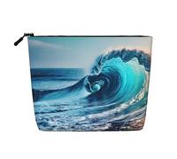 sttung Borsa da toilette da viaggio con cerniera in lino imitazione a singolo strato con stampa a onde oceaniche, Nero , Taglia unica