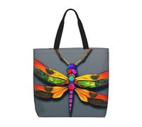 sttung Borsa larga da spiaggia da donna con stampa di libellula, riutilizzabile, per shopping, viaggi, palestra, uscite casual