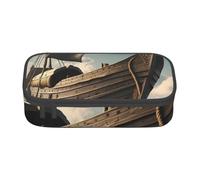 sttung Borsa per cosmetici con stampa di nave pirata antica matita per sopracciglia con scomparti multipli per viaggio, Nero , Taglia unica