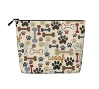 sttung Borsa per trucco in lino imitazione a strato singolo con stampa di ossa di cane da donna con cerniera, Nero , Taglia unica