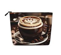sttung Caffè caldo con stampa chicco di caffè singolo strato imitazione lino trucco borsa donna cerniera viaggio toeletta sacchetto, Nero , Taglia unica