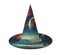sttung Cappello da strega con stampa galassia e luna, in tessuto Oxford, pieghevole, per feste, carnevale, feste in maschera