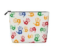 sttung Colorful Forma Della Mano Arcobaleno Stampa Singolo Strato Imitazione Lino Trucco Sacchetto Delle Donne Della Chiusura Lamp, Nero , Taglia unica