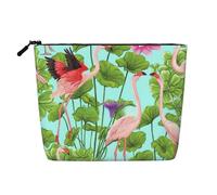 sttung Flamingo Love Flowers Stampa Singolo Strato Imitazione Lino Trucco Borsa Donna Cerniera Viaggio Toiletry Pouch, Nero , Taglia unica