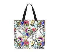 sttung Grande borsa da spiaggia da donna con stampa di fiori selvatici, uccelli, foglie e rami, riutilizzabile, per shopping, viaggi, palestra, uscite casual