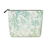 sttung Sacchetto di trucco di viaggio della chiusura lampo delle donne della borsa di trucco della tela dell'imitazione del singolo strato della stampa delle alghe del mare verde, Nero , Taglia unica