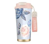 sttung Tazza da caffè 2 in 1 con stampa a righe e fiori, in acciaio inox 316, per oltre 12 ore, idea regalo per compleanno e Natale